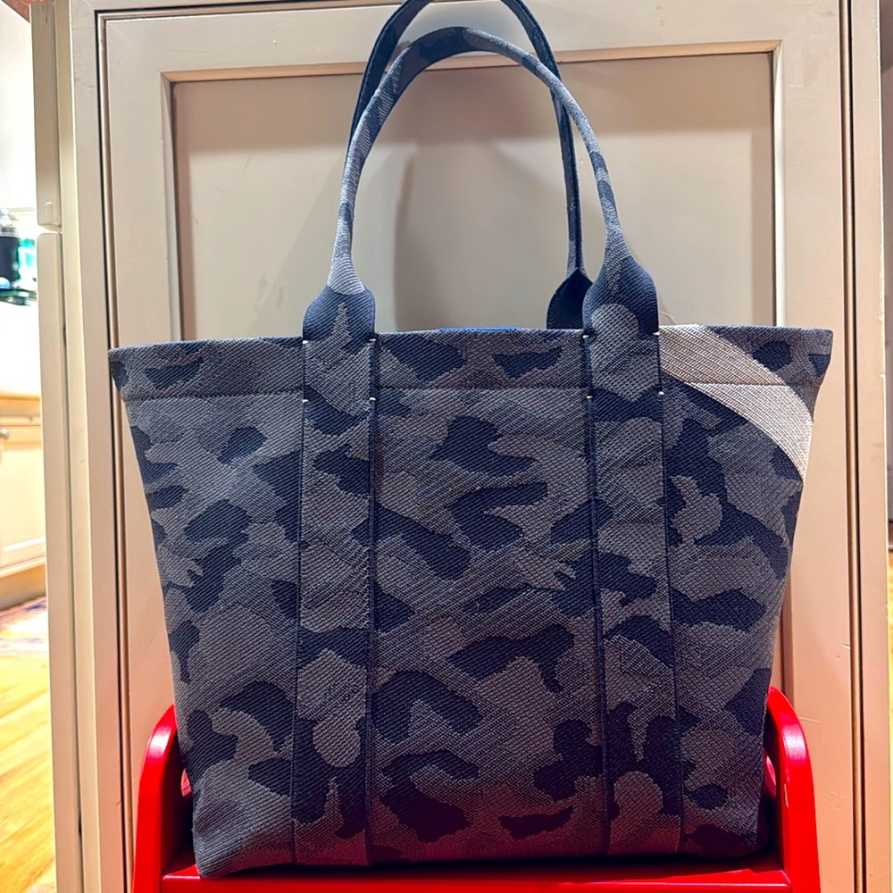 Rothy’s camo bag black and grey.